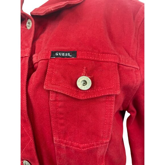 Vintage Guess Jeans Women's Button Down Red Denim Jean Jacket Sz M - Picture 9 of 13